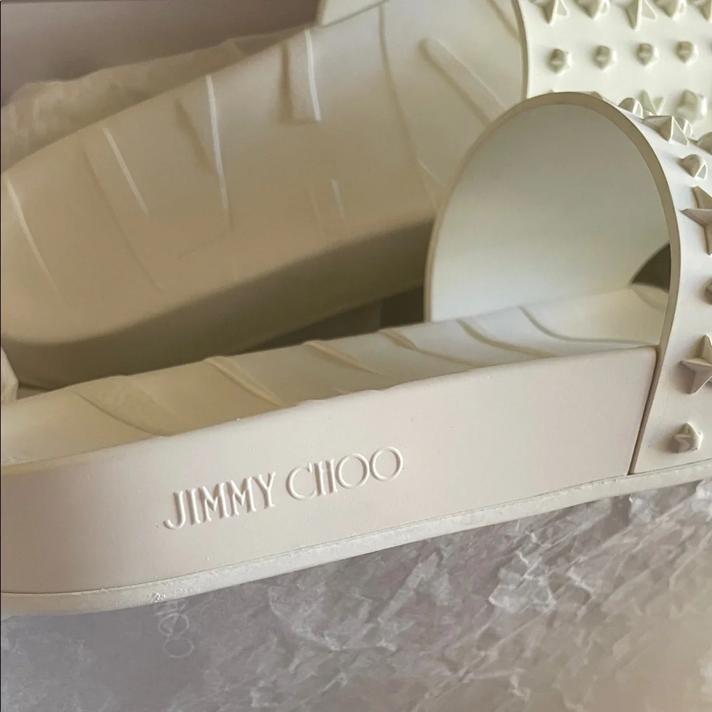 JIMMY CHOO White Star Embellished Unisex Slides - Picture 9 of 14